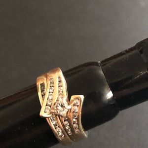 14KT yellow gold 2 Piece ring set round cut